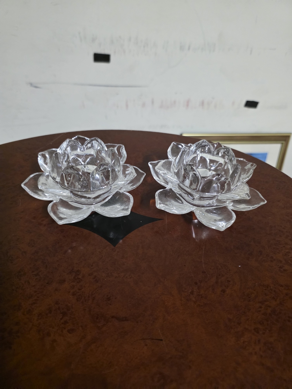 Clear Glass Lotus Tealight Holders - Set of 2